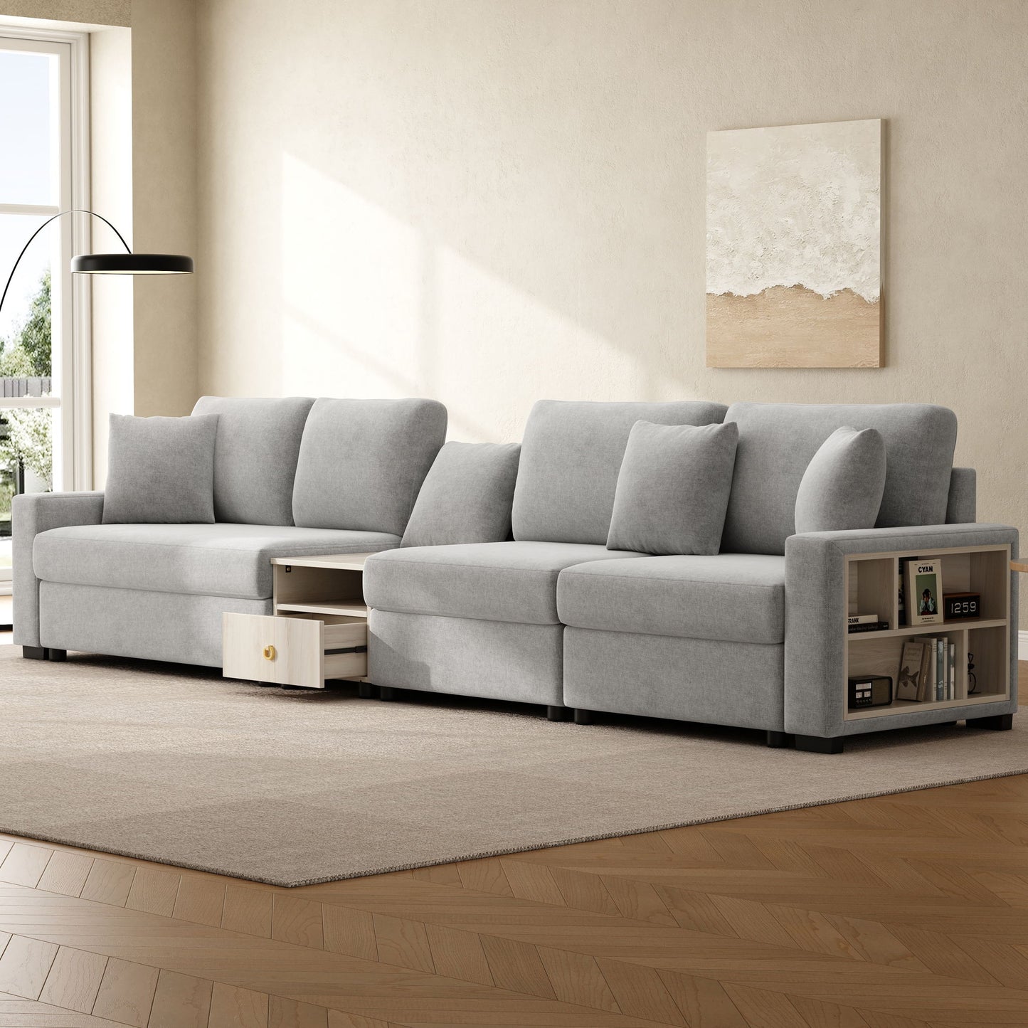 Modular Sofa Couch With Storage Armrest And Center Console