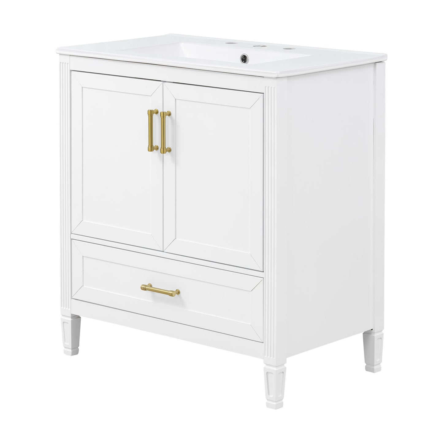 Elegant Fluted Bathroom Vanity With Sink, Soft Close Doors & Drawer