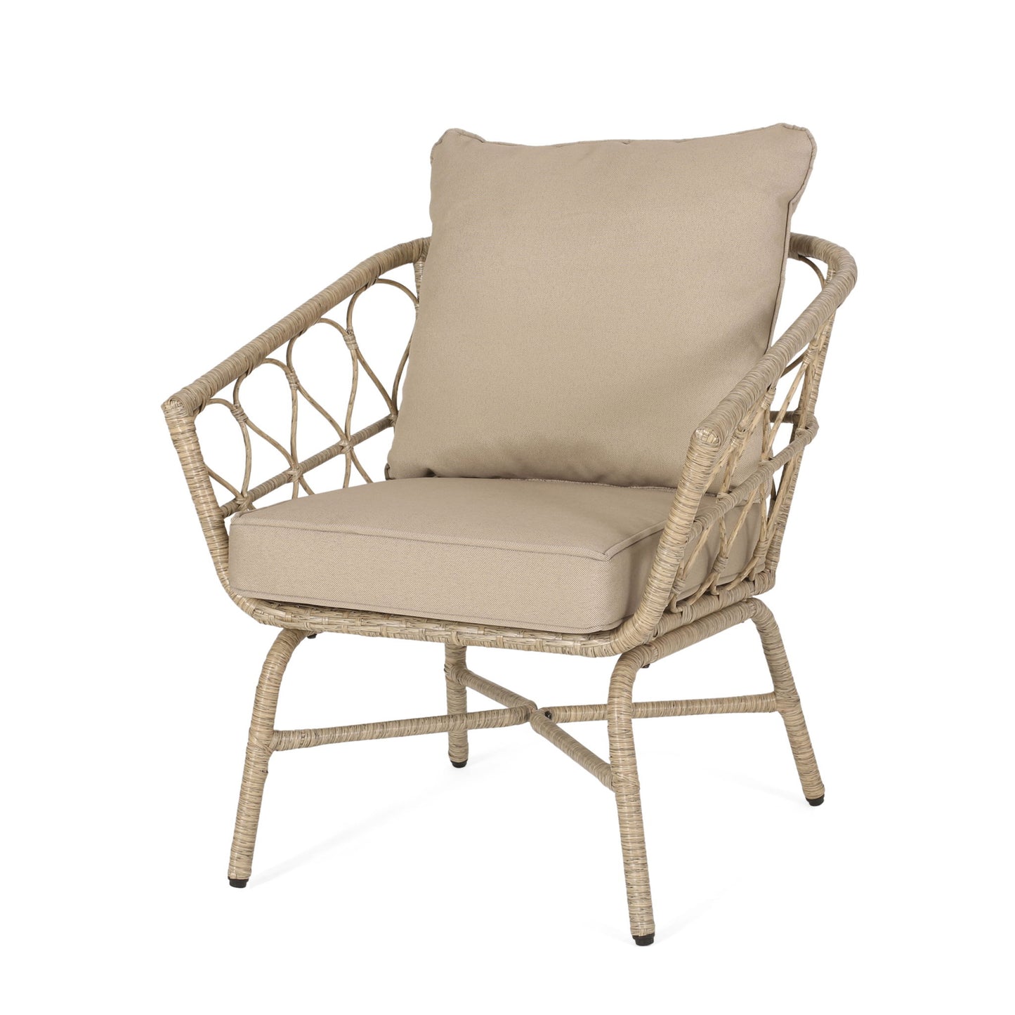 Bruce - Outdoor Club Chair Set With Water Resistant Cushions Rattan And Iron - Brown