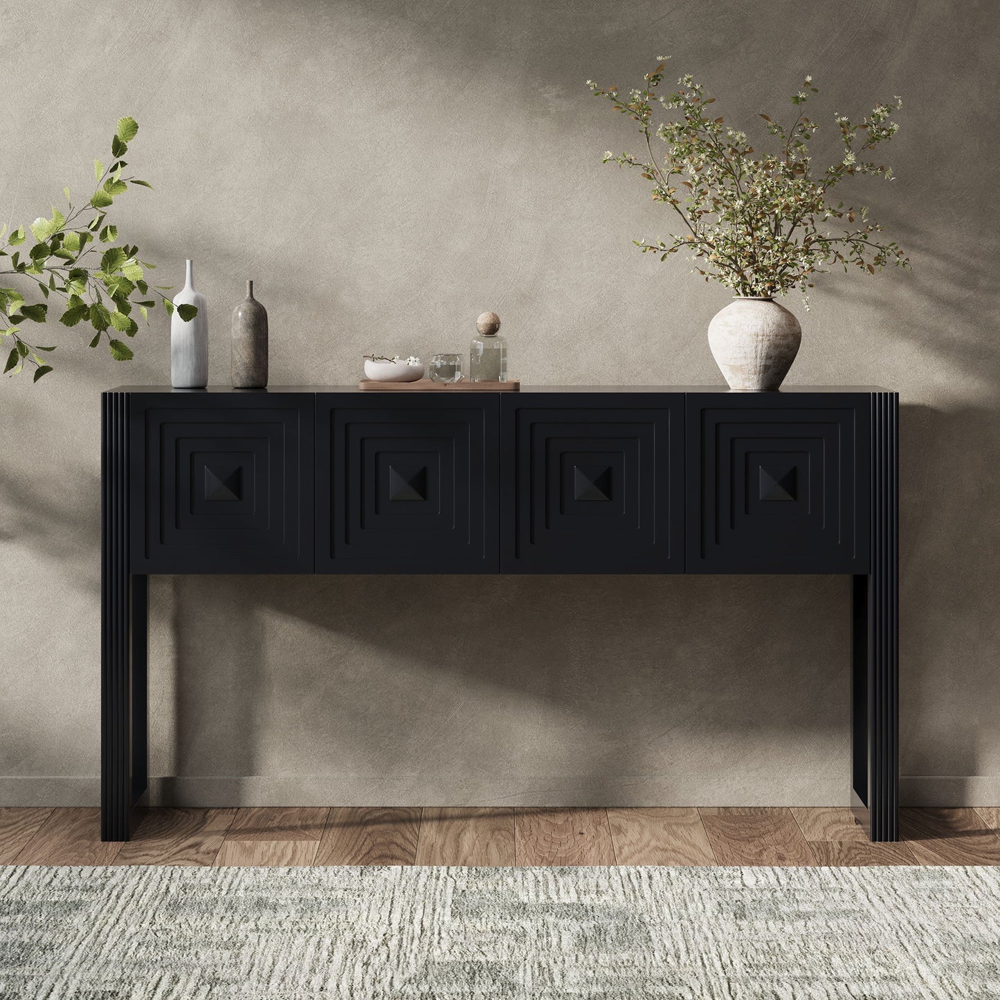 Geometric Carved Console Table With 3 Soft Close Drawers