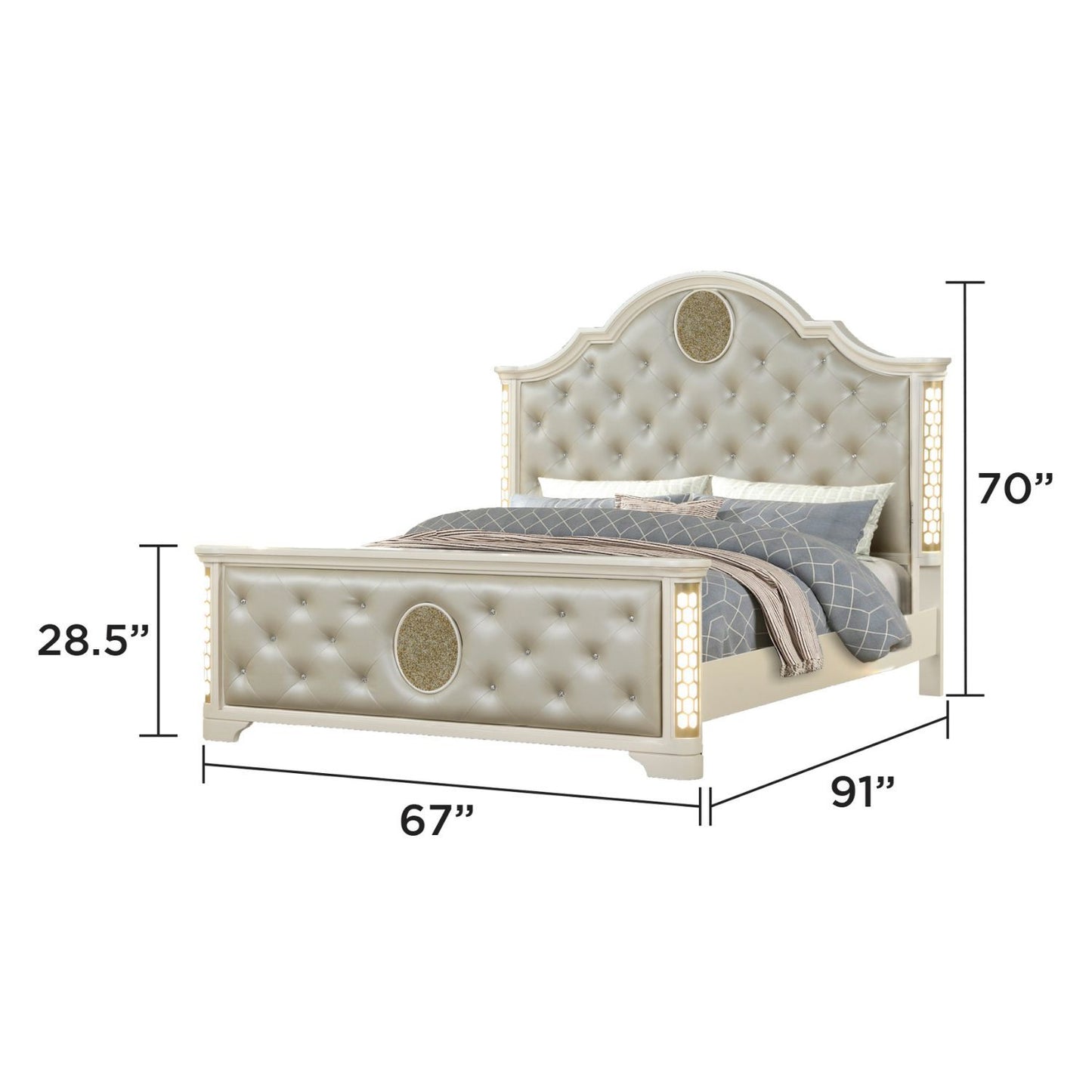 Jasmine - Queen Size Tufted Upholstery & LED Bed - Beige