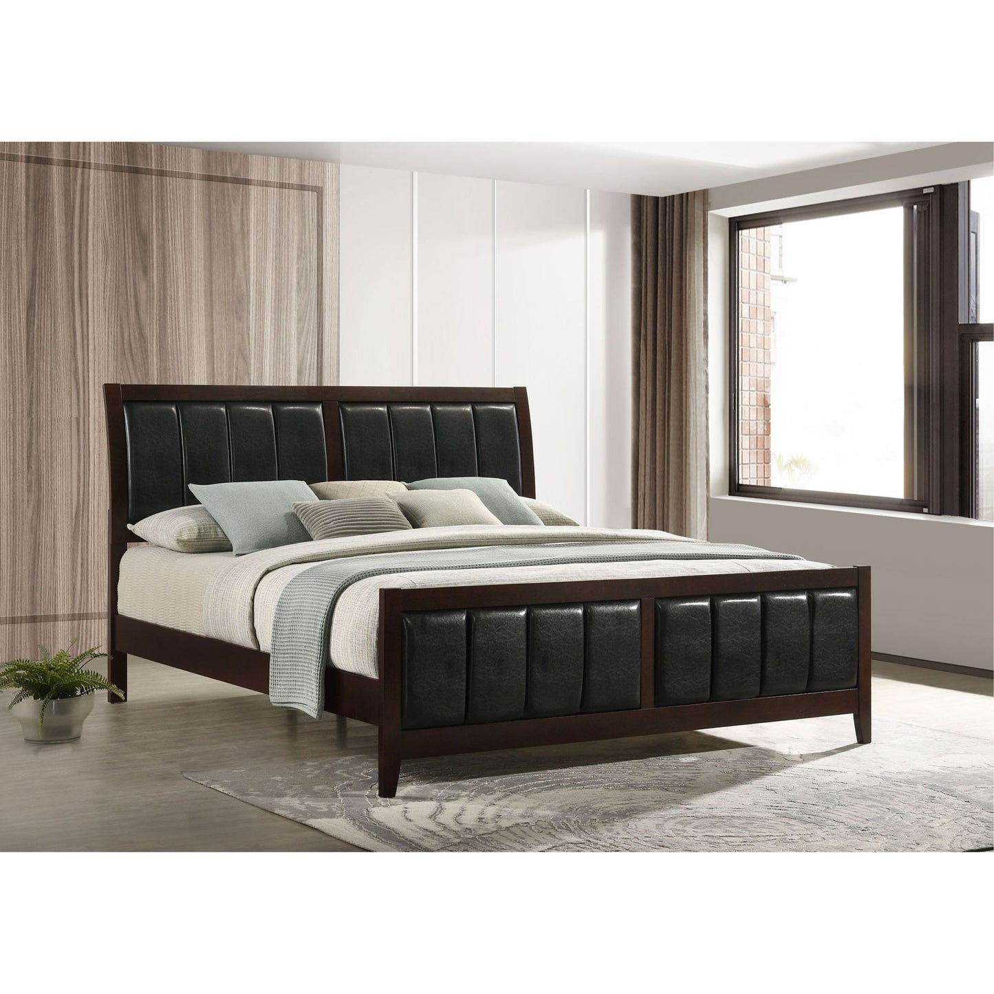 Eastern King Panel Bed With Upholstered Headboard And Footboard - Cappuccino