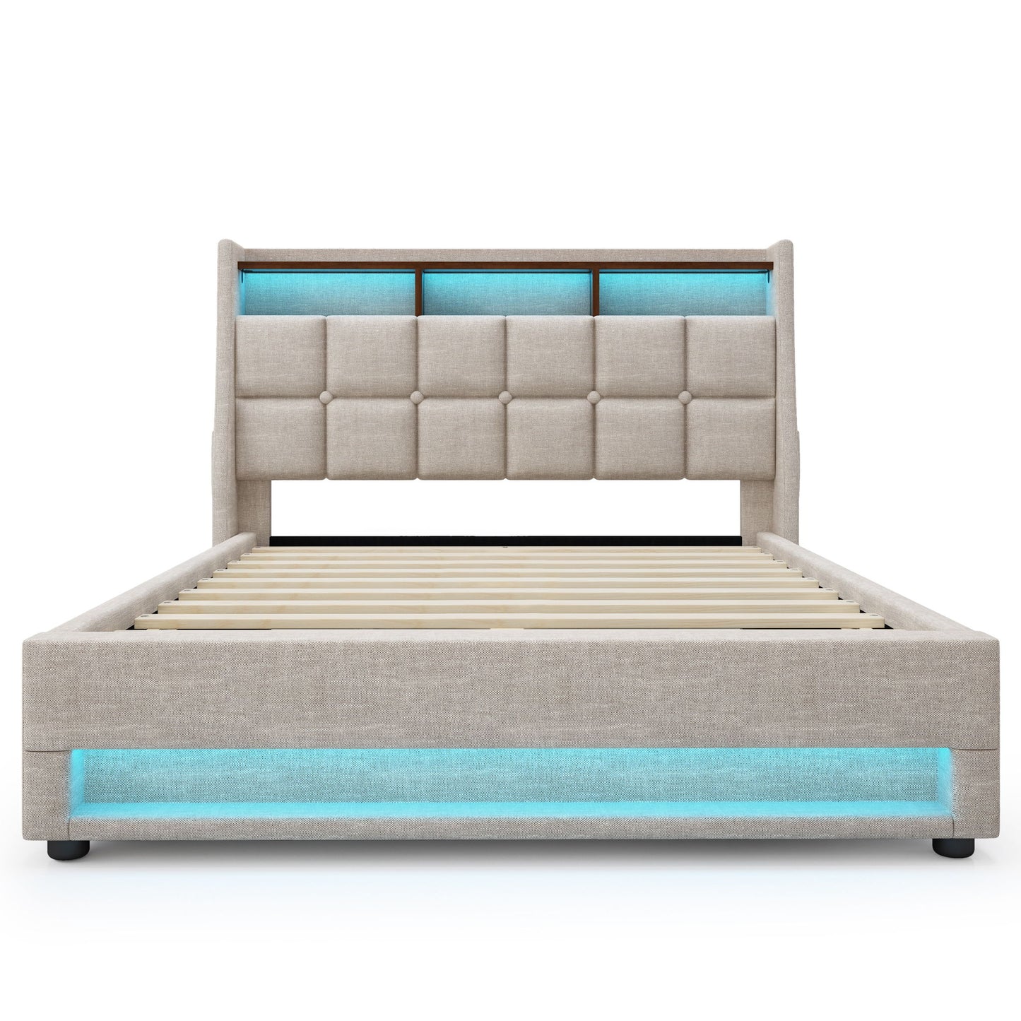 Platform Bed With Hydraulic Storage, LED Lighting & Charging Station