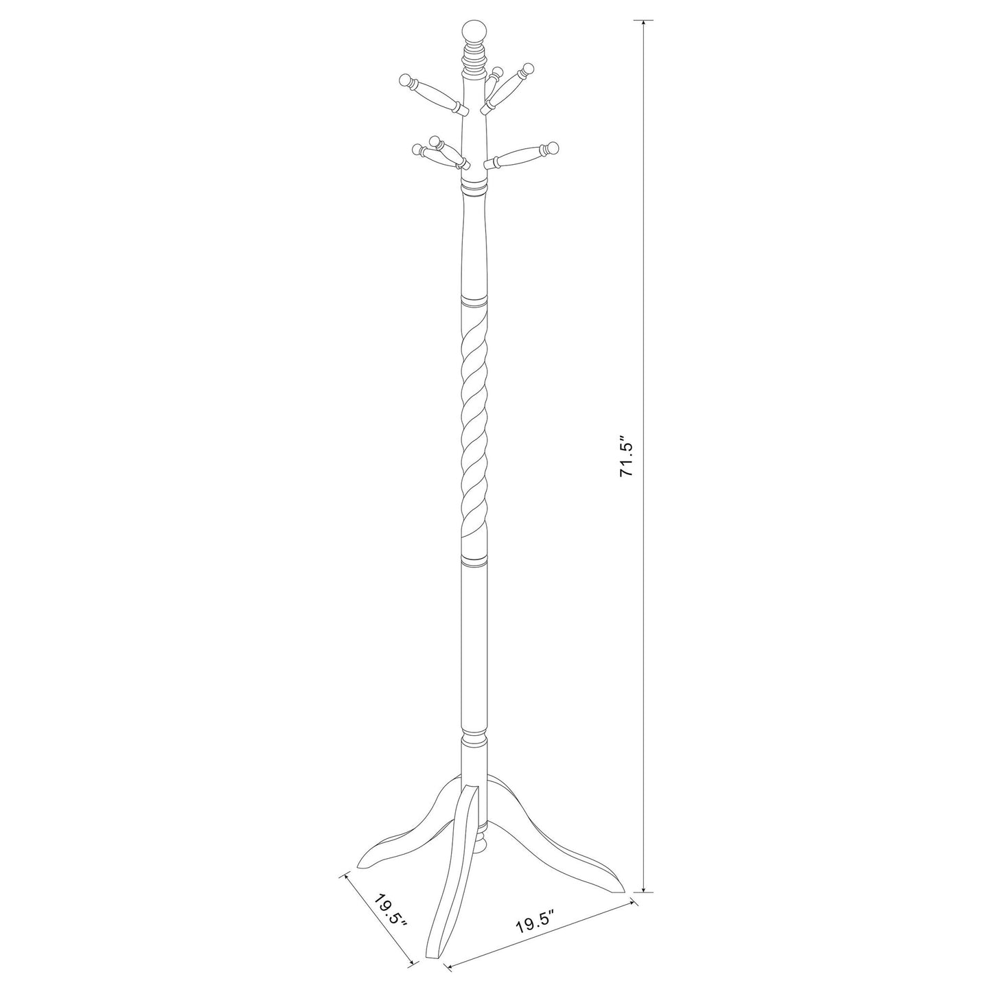 Coat Rack With Post Traditional Entryway Organizer With 6 Hooks - Brown