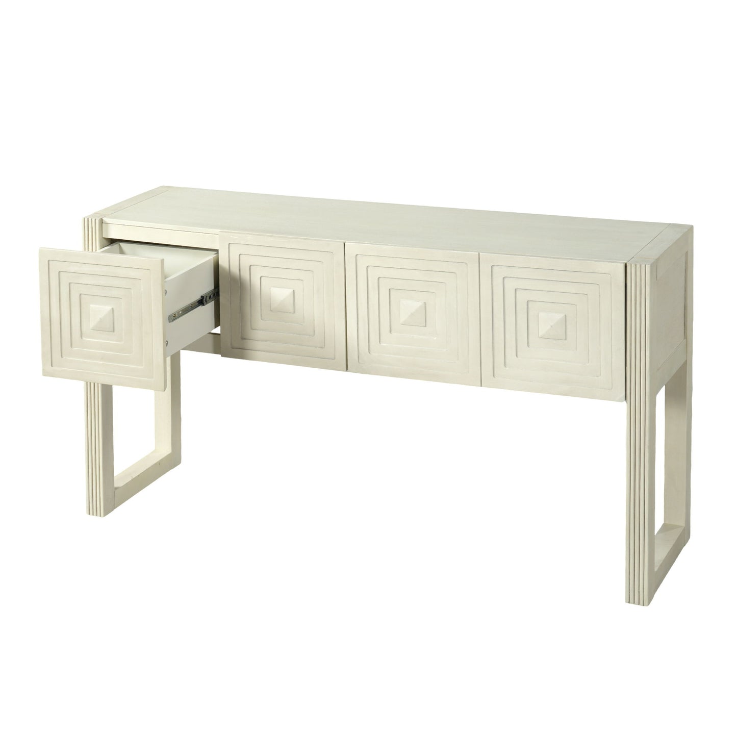 Geometric Carved Console Table With 3 Soft Close Drawers
