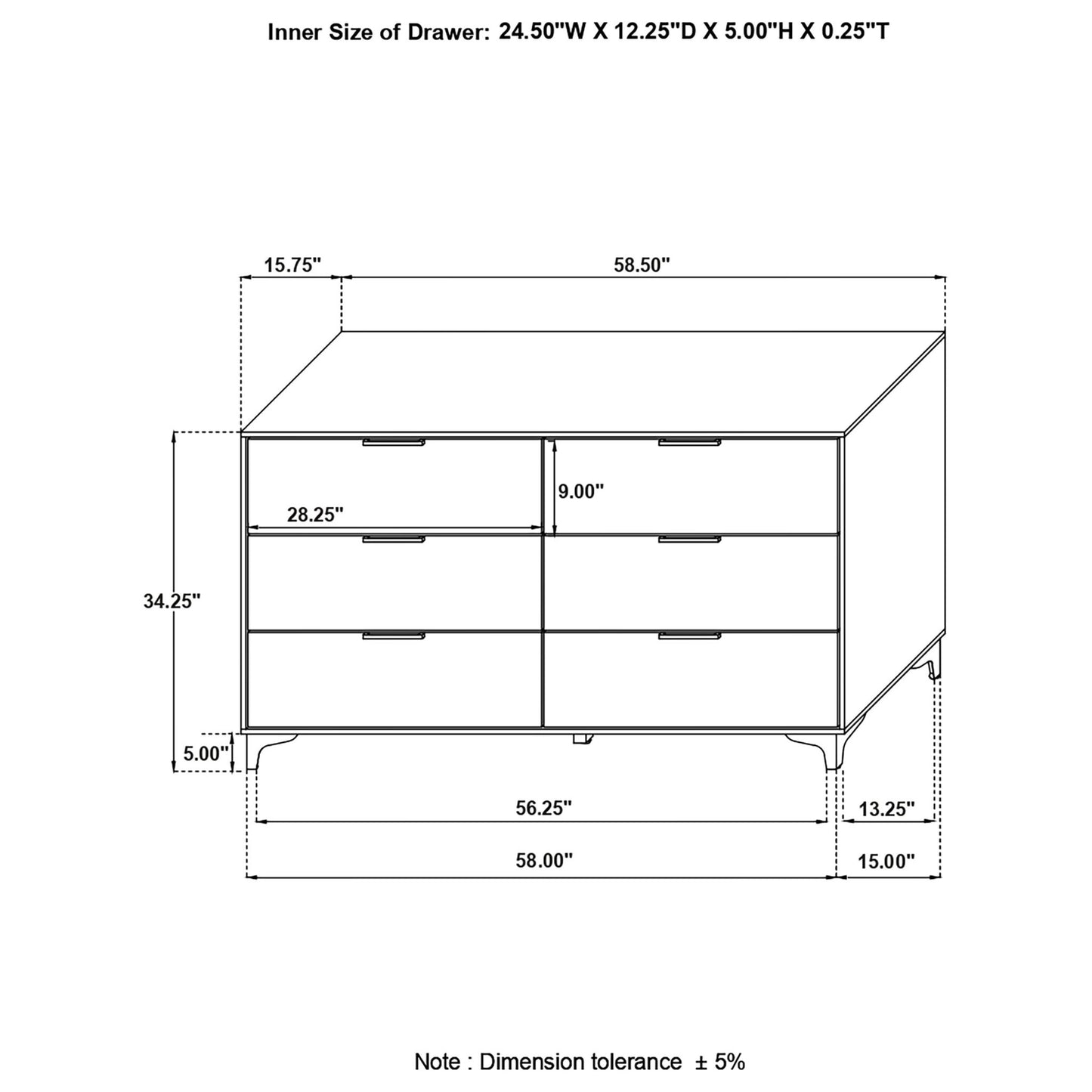 Karena - Rectangular 6 Drawer Dresser - White