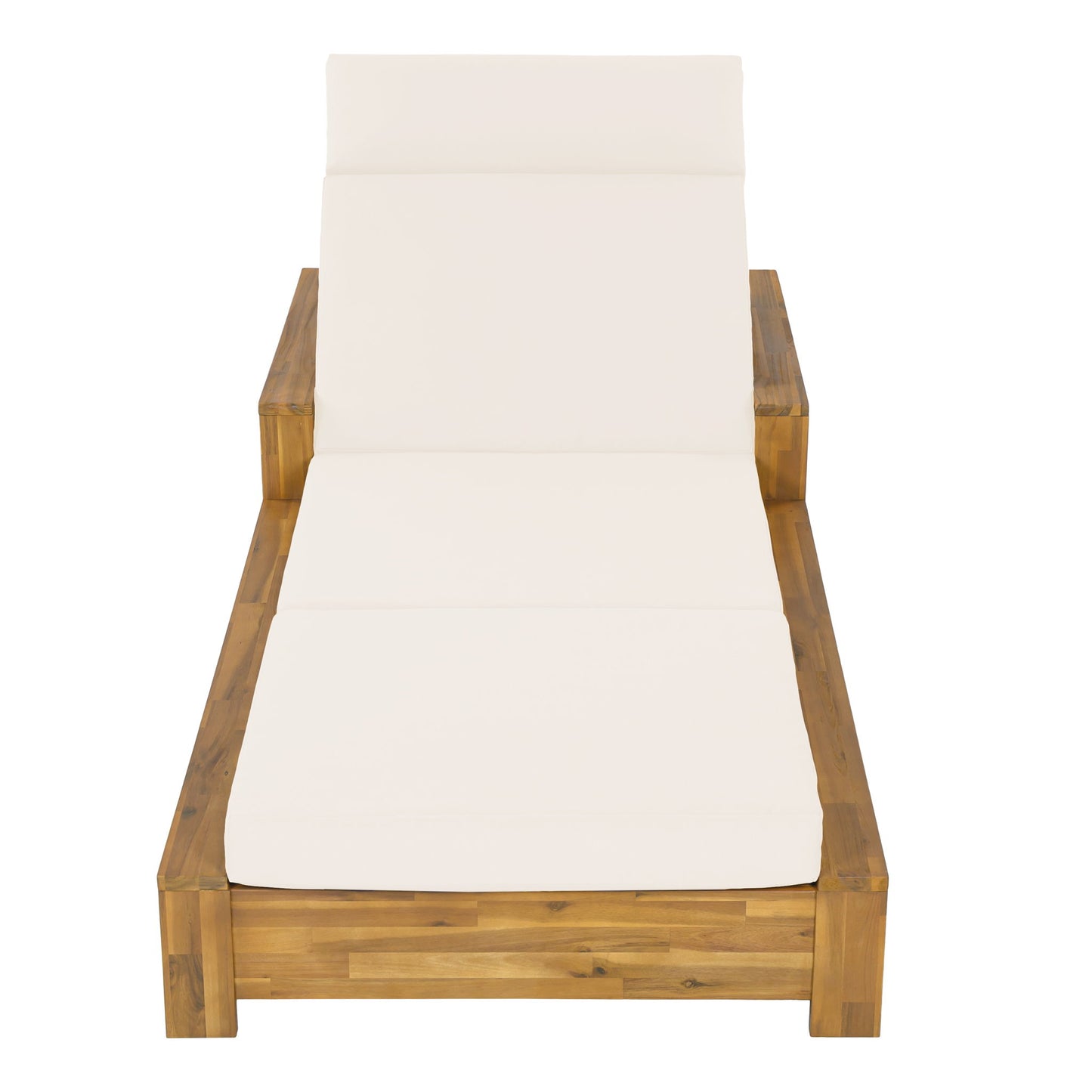 Chaise Lounge Set With 4 Fold Cushion And Built In Headrest, 3 Position Adjustable, For Patio Pool - Cream / Teak