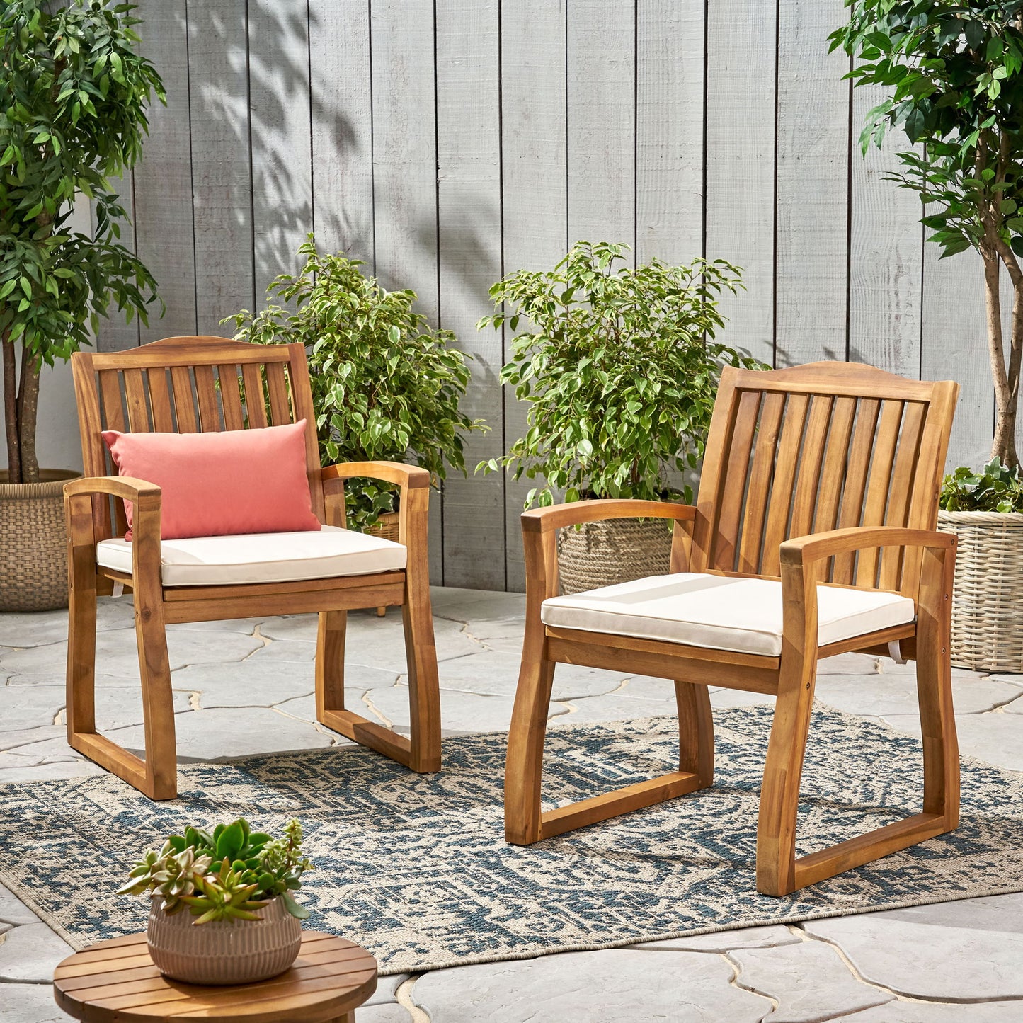 Della - Wood Armchair (Set of 2) Outdoor Dining Chairs - Cream