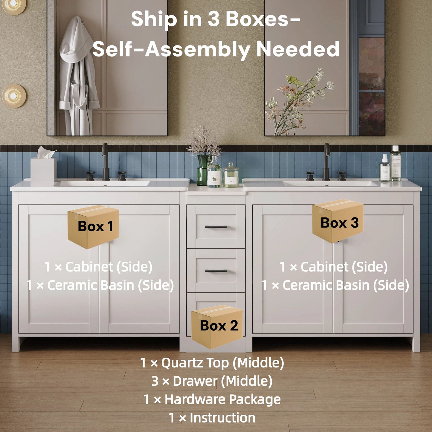 Double Sink Bathroom Vanity With Quartz Countertop
