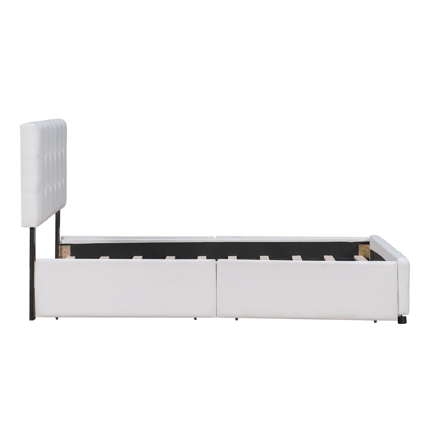Upholstered Platform Bed With Classic Headboard And Drawers, No Box Spring Needed