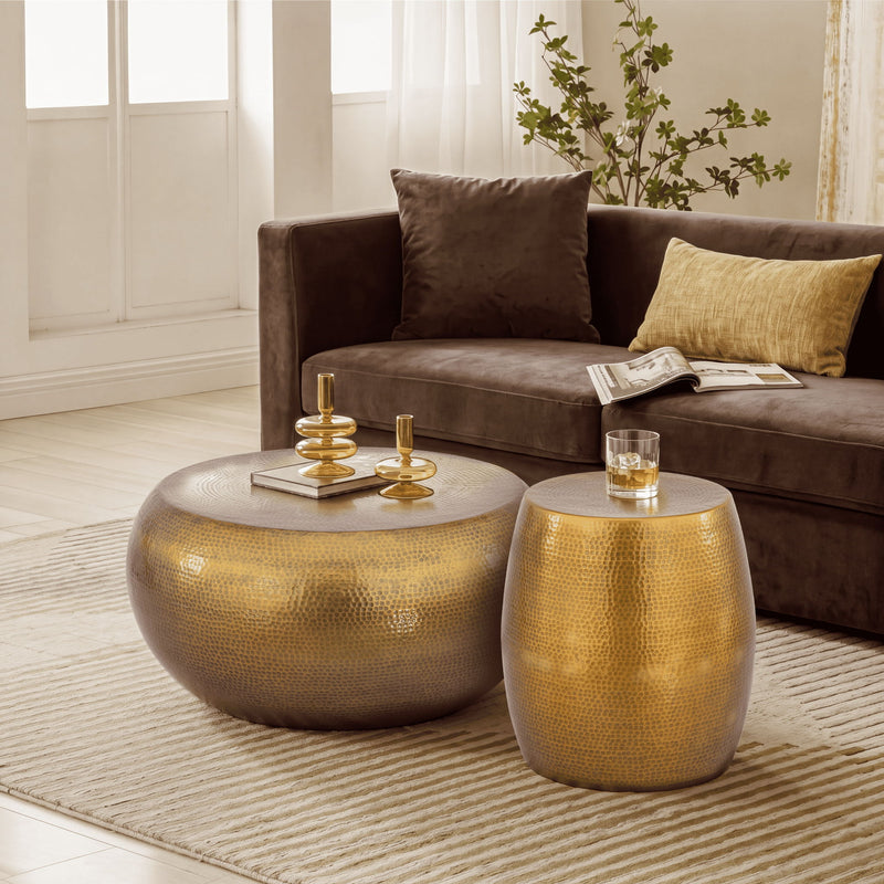 2 Piece Coffee And End Table Set, Oval Design - Gold