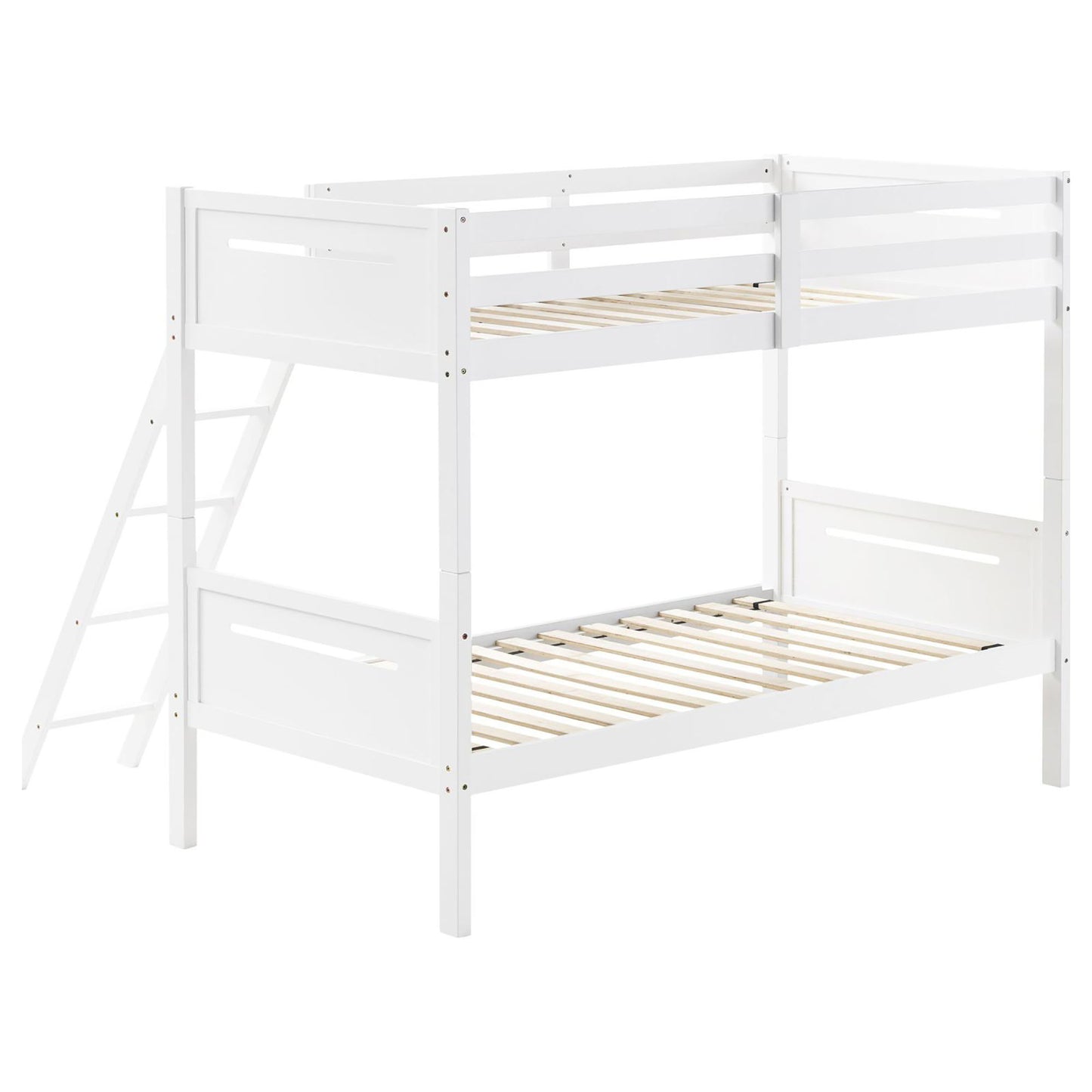 Bunk Bed With Built In Ladder, Safety Guardrails And Angled Access Step