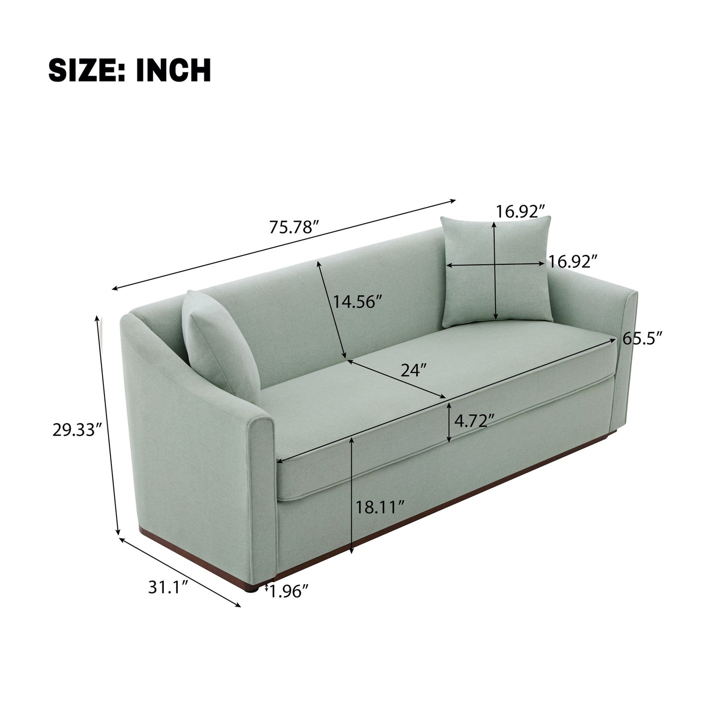 3 Seater Sofa With Wrap Around Armrests And Throw Pillows
