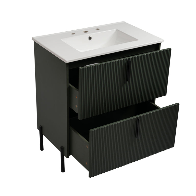 Bathroom Vanity With Ceramic Sink, Fluted Design