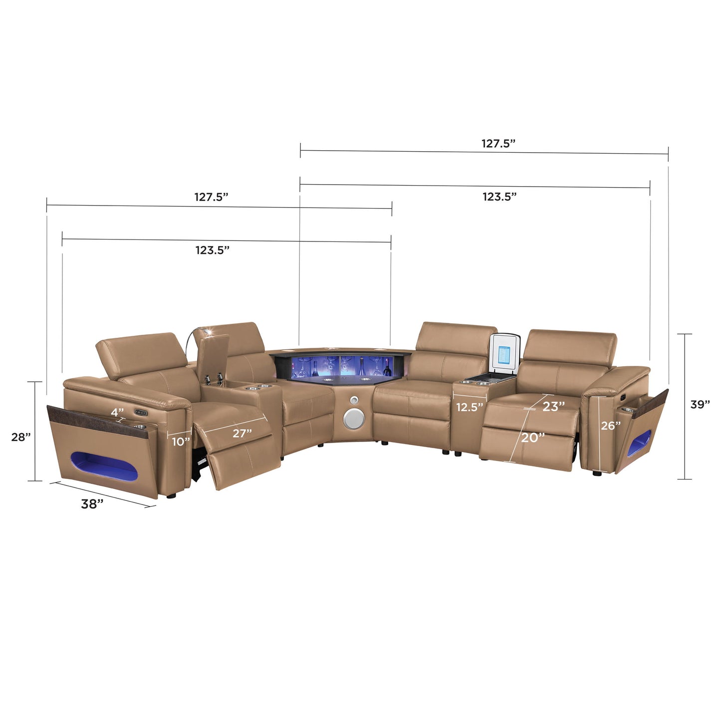 Nova - Sectional With Bluetooth Speaker, LED And Lifting Wine Cabinet
