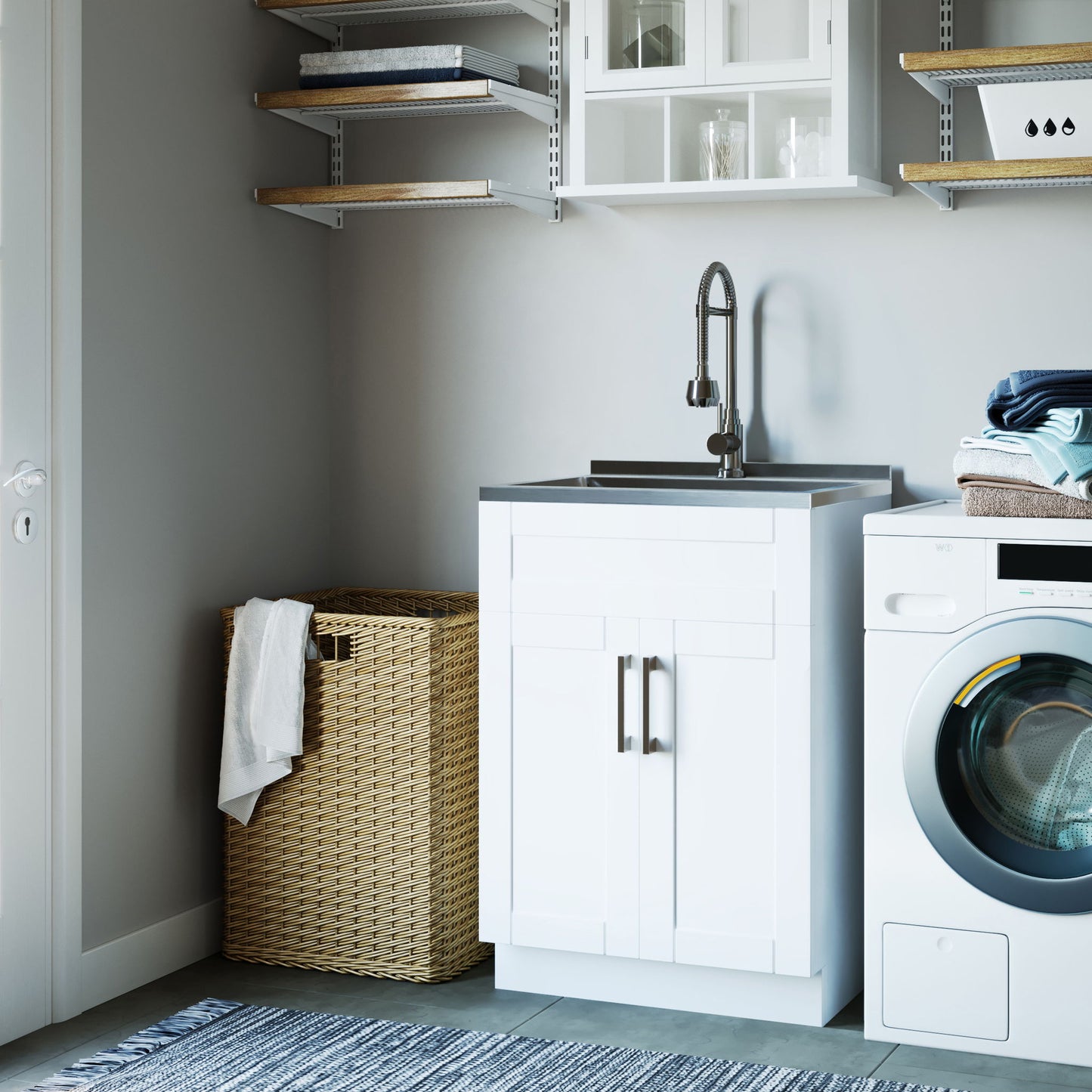 Hennessy - Deluxe Laundry Cabinet With Faucet And Stainless Steel Sink