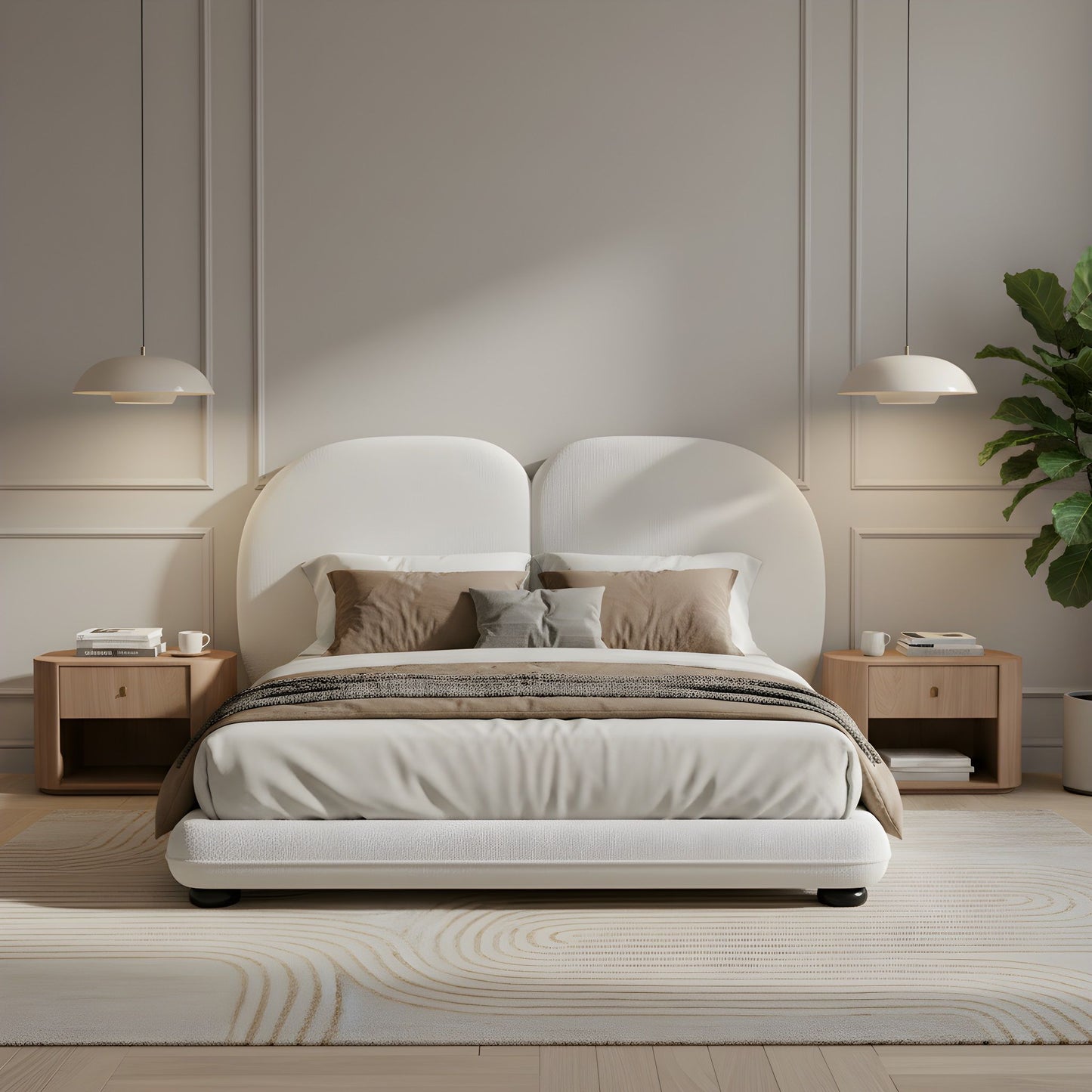 Queen Size Upholstered Platform Bed Frame With Split Headboard - White