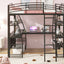 Loft Bed With 4 Layers Of Shelves And L-Shaped Desk, Stylish Metal Frame Bed With A Set Of Sockets, USB Ports And And Wireless Charging