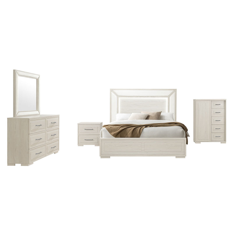 Ciara - King Bed With LED Panel Headboard, Low Profile Design - Beige