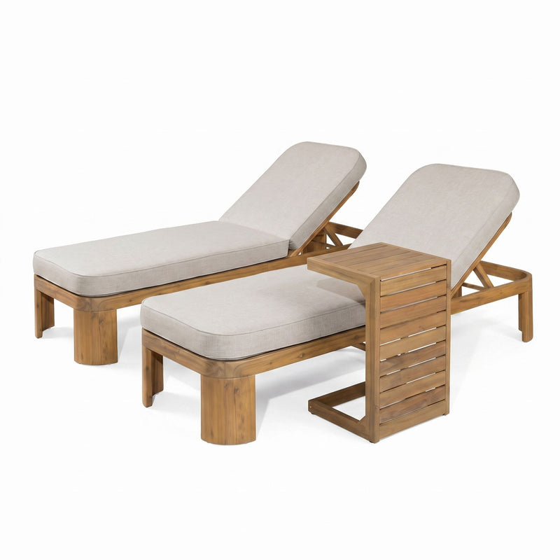 Outdoor Chaise Lounge Set With Side Table, 5 Position Adjustable Patio Recliner
