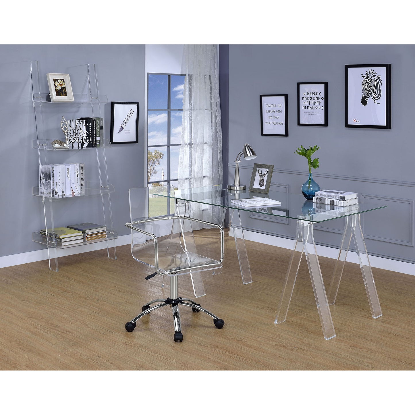 Cimarron - Ladder Bookcase With 4 Shelves - Clear