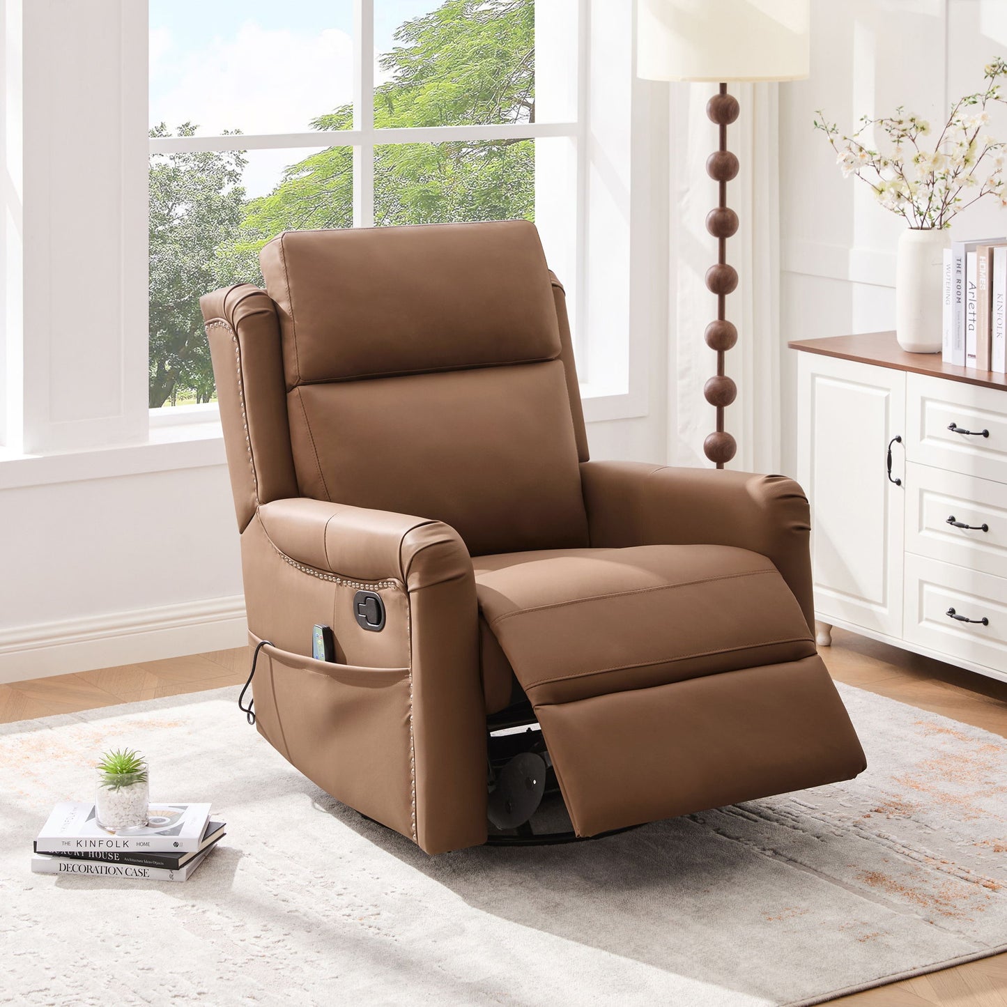 Manual Recliner Swivel Rocking Chair With 8 Point Massage And Heating
