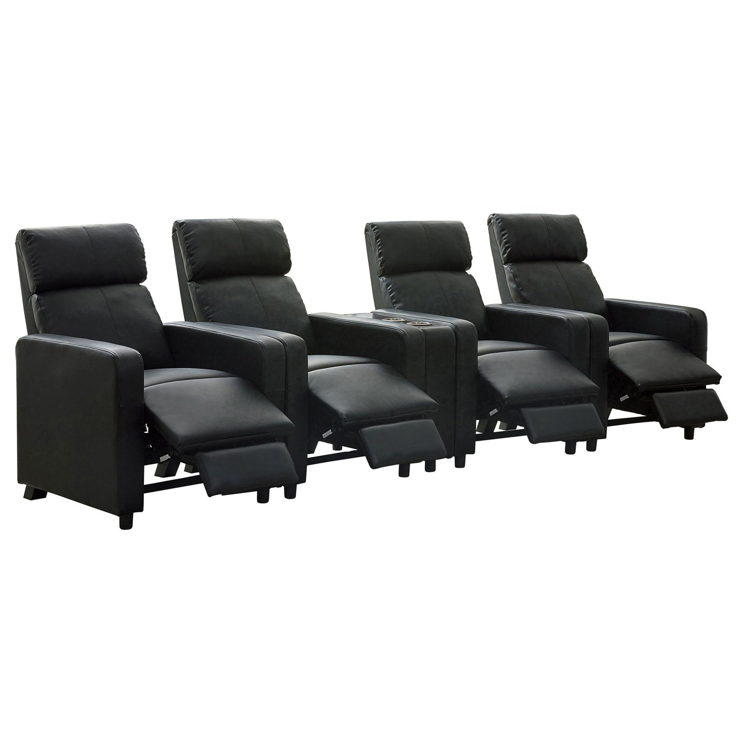 Warren - 4 Seater Home Theater With Wedge Console Recliners - Black