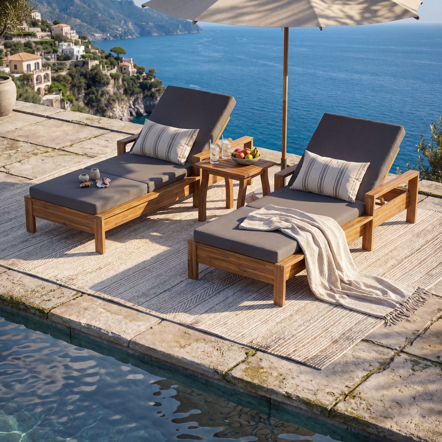 Chaise Lounge With 3 Fold Cushion Set, 3 Position Adjustable Backrest