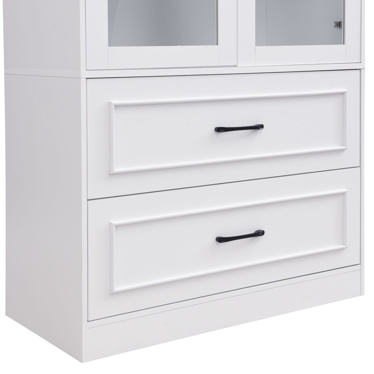 Arched Top Storage Cabinet With Fixed 2 Tier Shelves, 2 Large Drawers