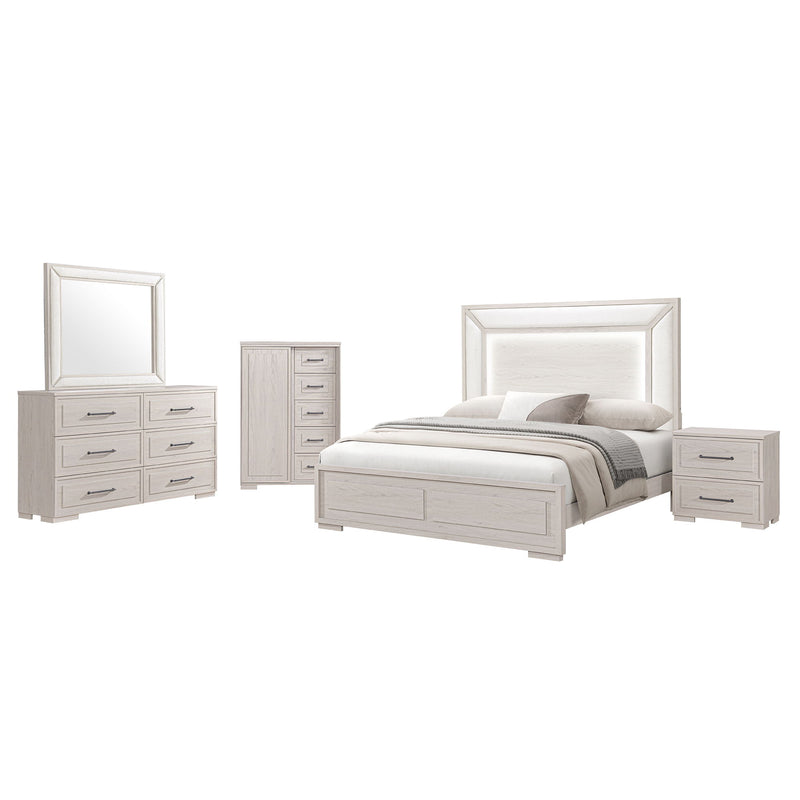 Ciara - King Bed With LED Panel Headboard, Low Profile Design - Beige