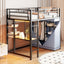Loft Bed With Desk, Shelves, Power Outlet, LED Light And Wardrobe