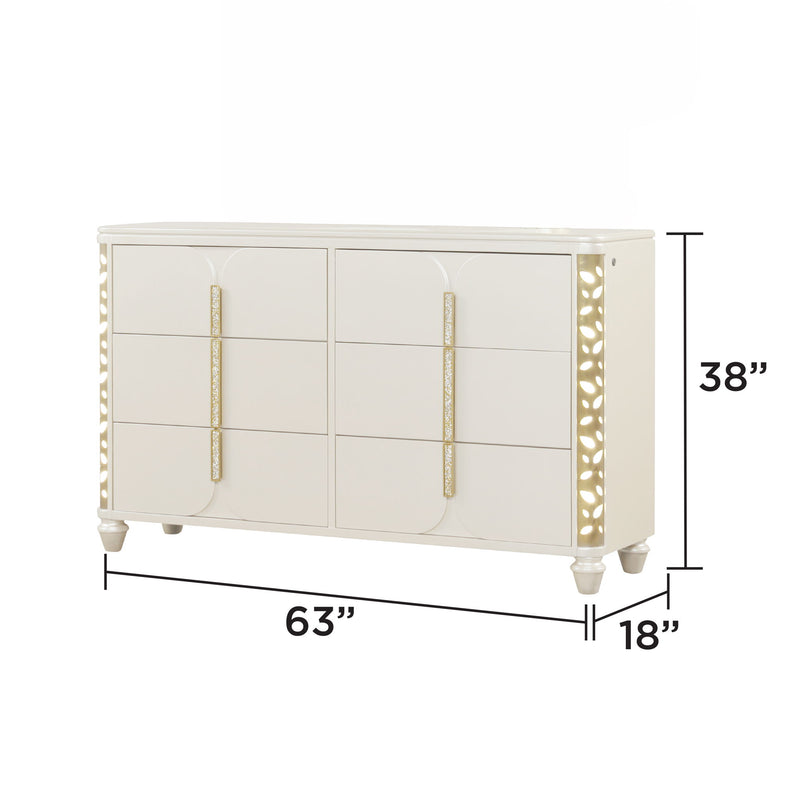 Cinderella - Dresser With LED Accents And 6 Storage Drawers (Mirror Not Included) - Beige