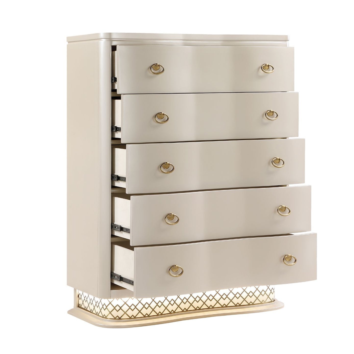 Flora - 5 Drawer Chest With Vertical Storage, LED Lighting - Champagne