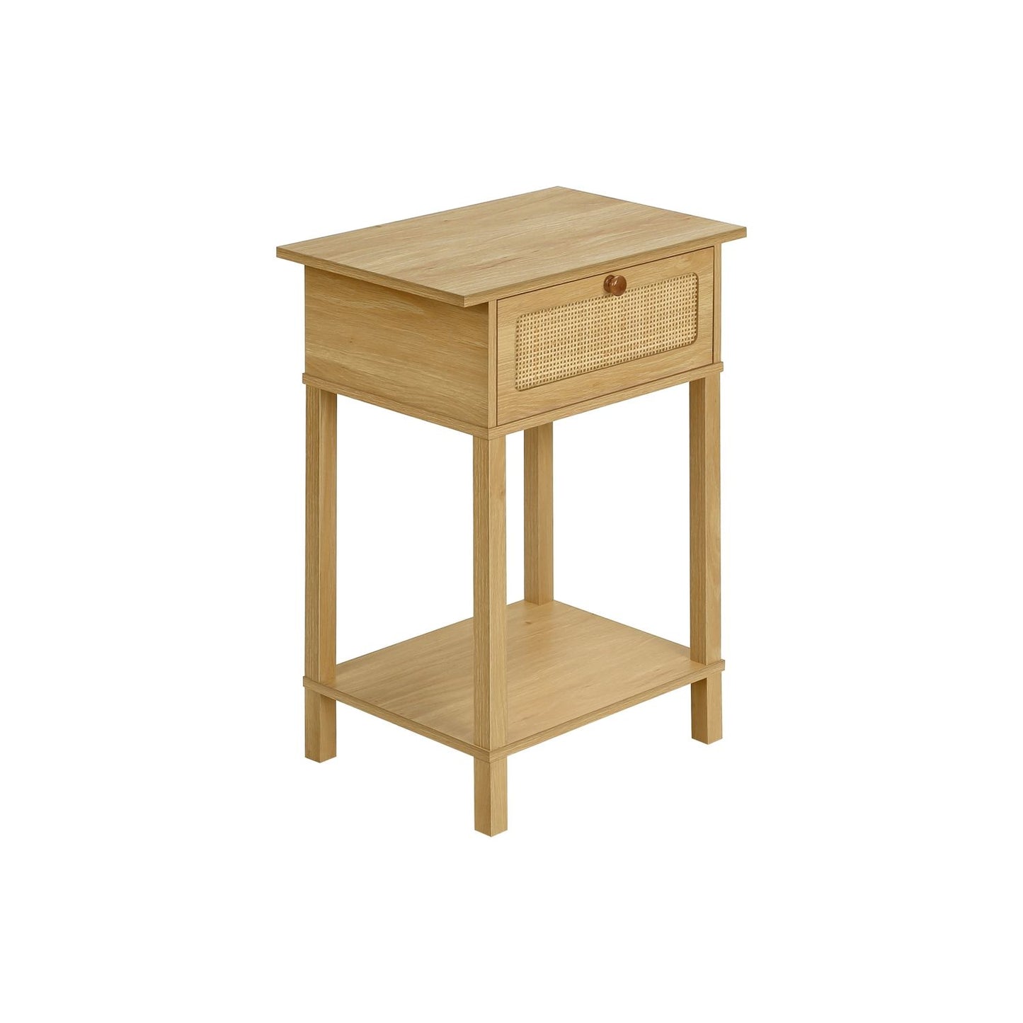Accent Table With Storage Drawer, 2 Tier Nightstand For Living Room - Natural