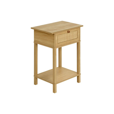 Accent Table With Storage Drawer, 2 Tier Nightstand For Living Room - Natural