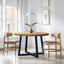 Round Dining Table With Wire Brushed Mindi Top And Mahogany Base - Wheat