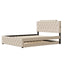 Upholstered Platform Bed With Trundle And 2 Sets Of USB Ports On Each Side, Fabric