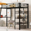 Loft Metal Bed With 3 Layers Of Shelves And Desk, Stylish Metal Frame Bed With board