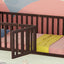 Twin Size Floor Bed Frame With Fence And Door - Walnut
