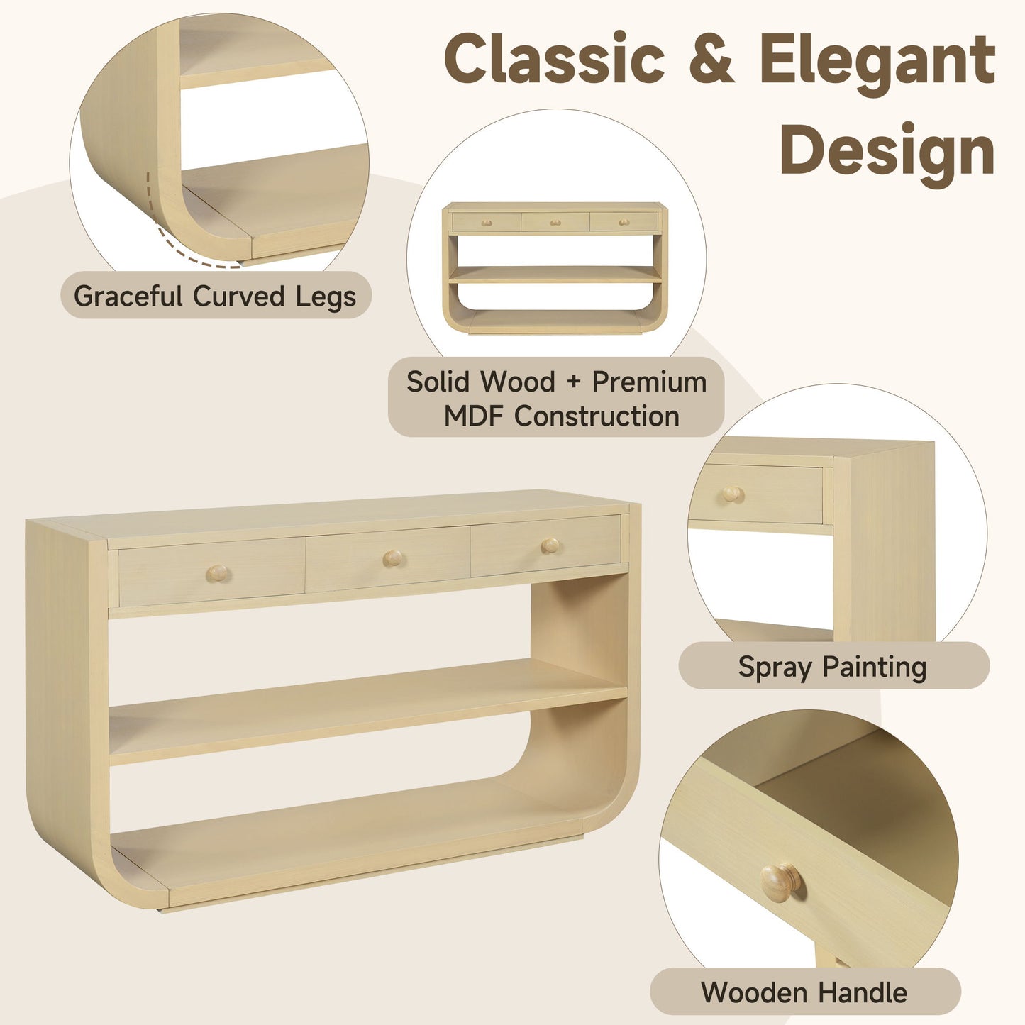 Console Table With 3 Soft Close Drawers & 2 Open Shelves
