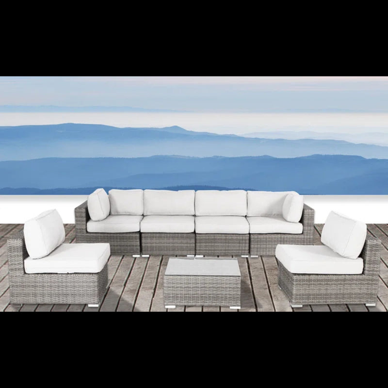 6 Seater Rattan Wicker Outdoor Lounge Set With Cushions - Gray Mix