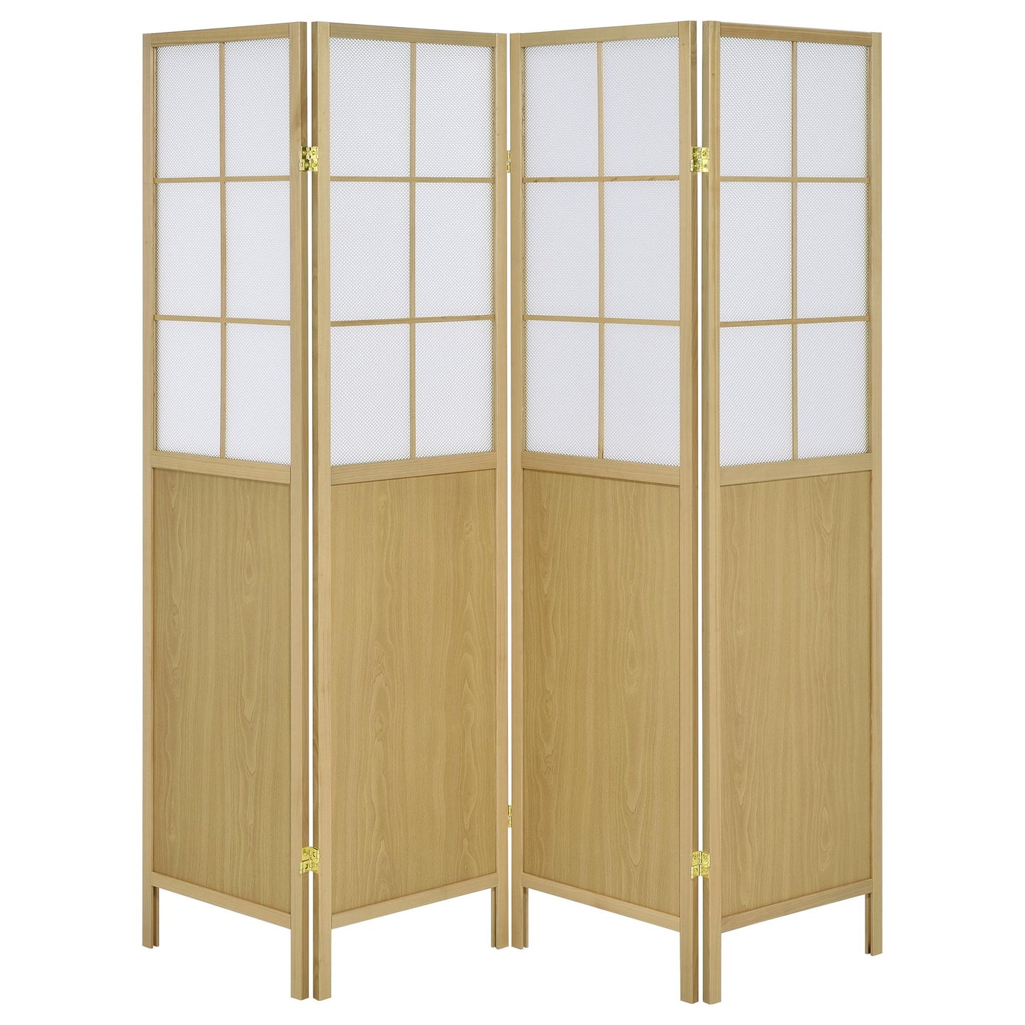 Gabby - 4 Panel Divider Folding Shoji Screen With Windowpane Details - Natural