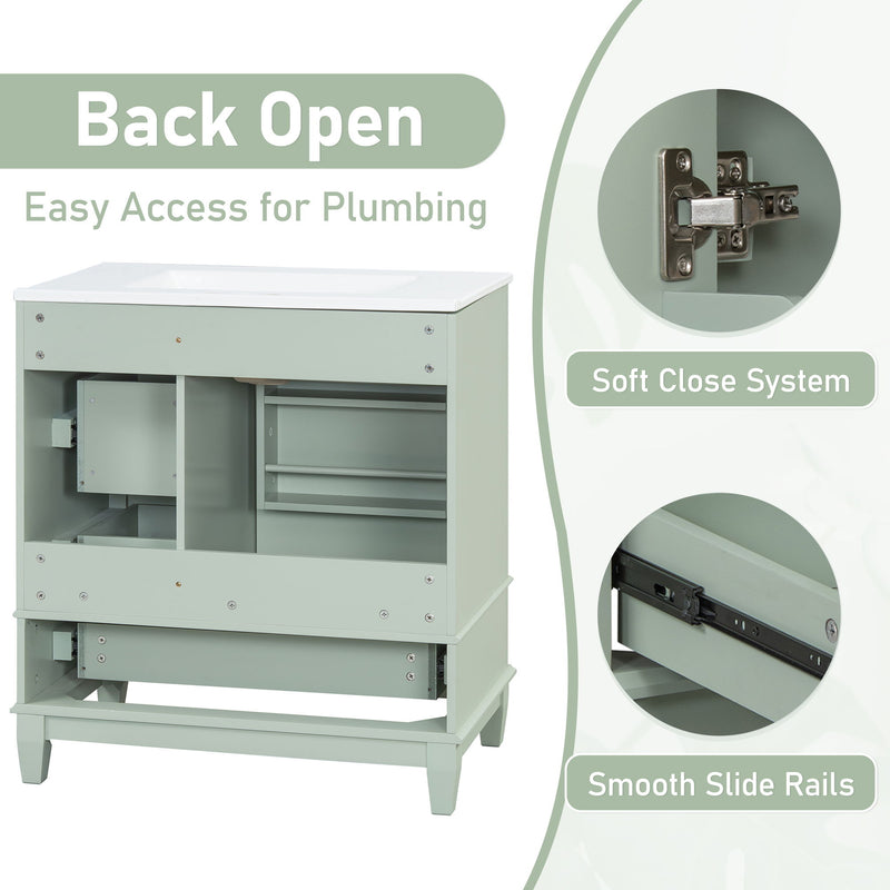 Freestanding Bathroom Vanity With Sink, Soft Close Door, 3 Drawers