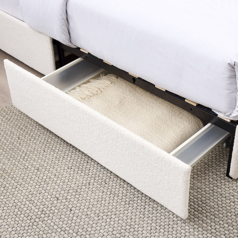 Liv - Cama plataforma tapizada con cajones patentada