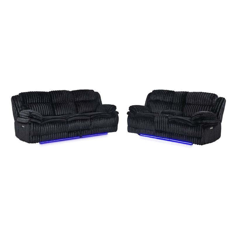 Winston - Power Reclining Sofa With LED Lighting, Hidden Drawer, And Drop Down Table - Black