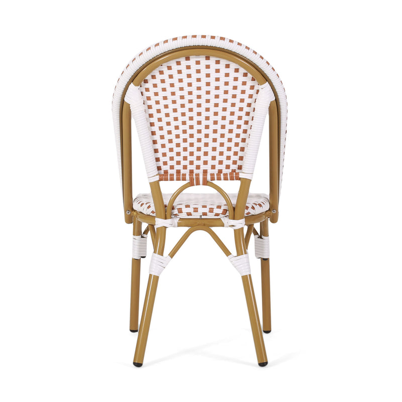 Outdoor Rattan And Aluminum French Bistro Chairs (Set of 2) Bamboo Print - Rust Red / White