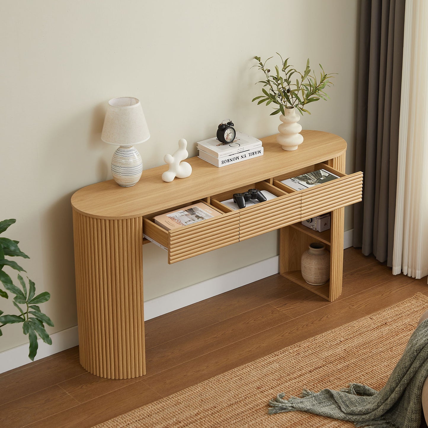 Retro Console Table With Storage, 3 Drawers