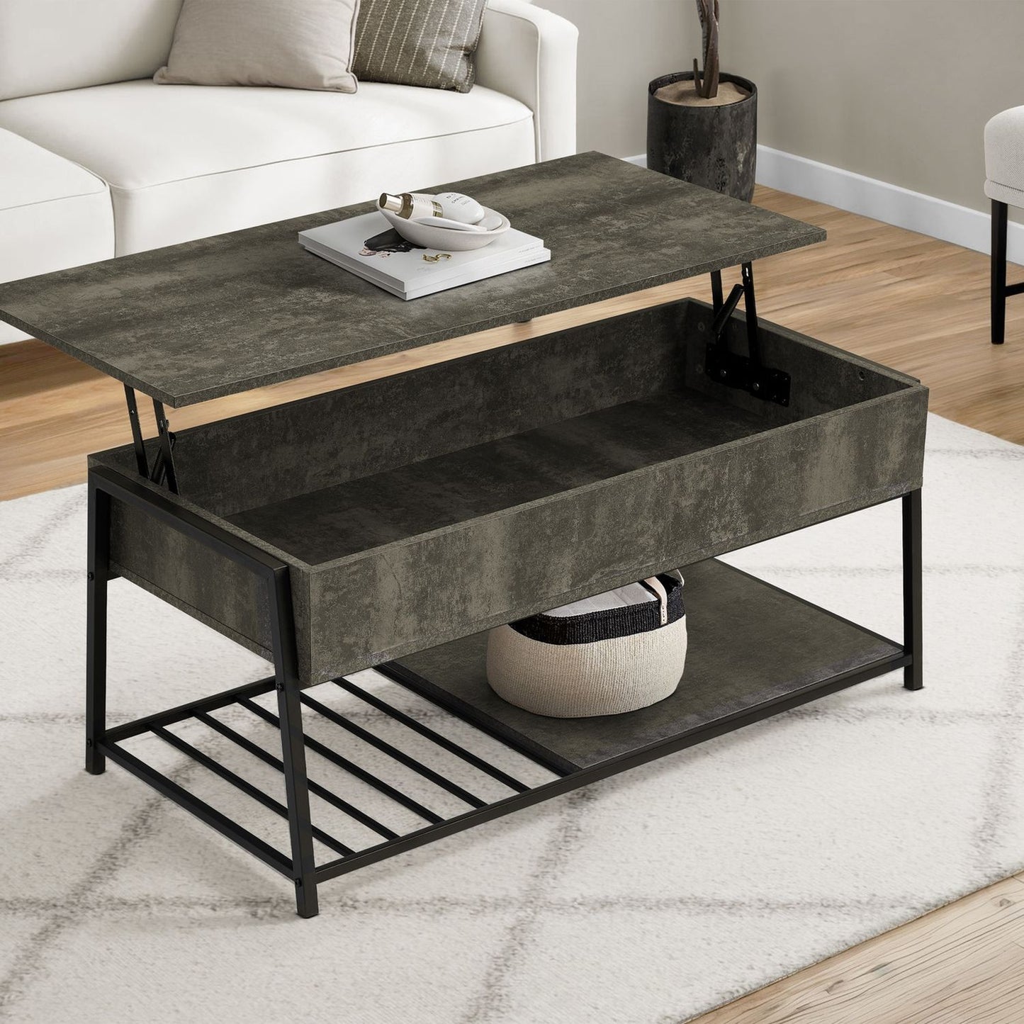 Contemporary Coffee Table, Lift Top, Rectangular