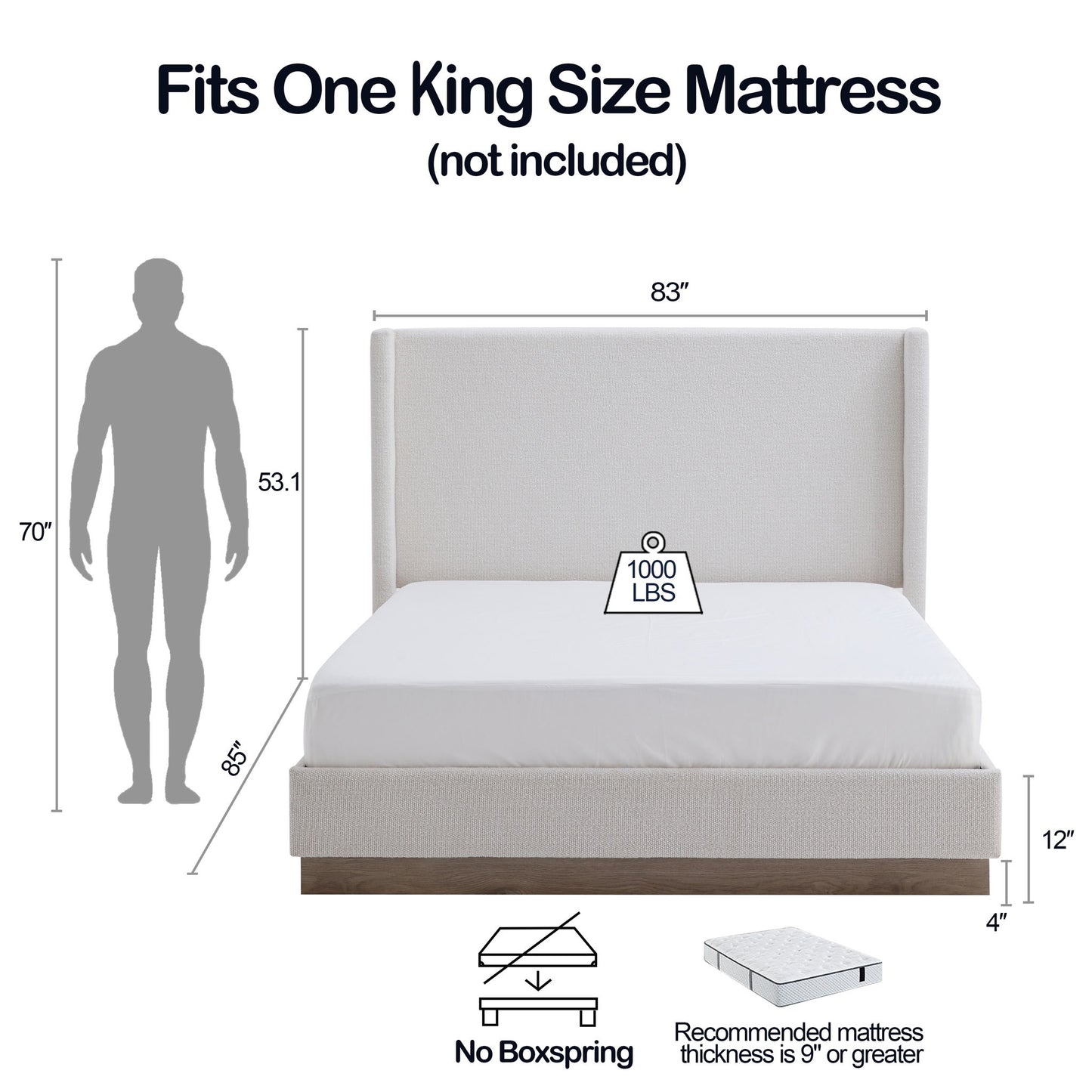 Hosford - Minimalist Upholstered Wingback Bed With Wood Base Platform