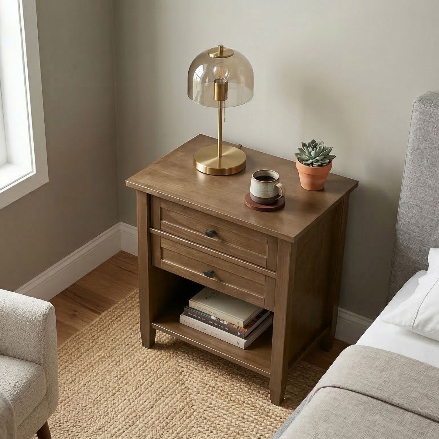 Warm Shaker - Bedside Table With 2 Drawers - Brown
